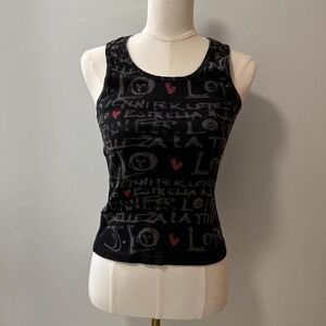Y2K Jlo Jennifer  Lopez Black Print Tank Top Size Women's Large
